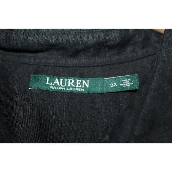 Lauren Ralph Lauren Linen Short Sleeve Button Up Shirt Black Plus Size 3X H13997 - Picture 5 of 9
